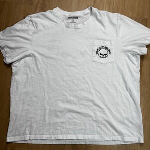 Harley Davison Men's 3XL White Pocket Tshirt Willie G. Skull Short Sleeve